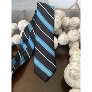 G by Guess Black Aqua Stripped Skinny 1.5" Dress Tie Vintage Preppy‎ Rockabilly